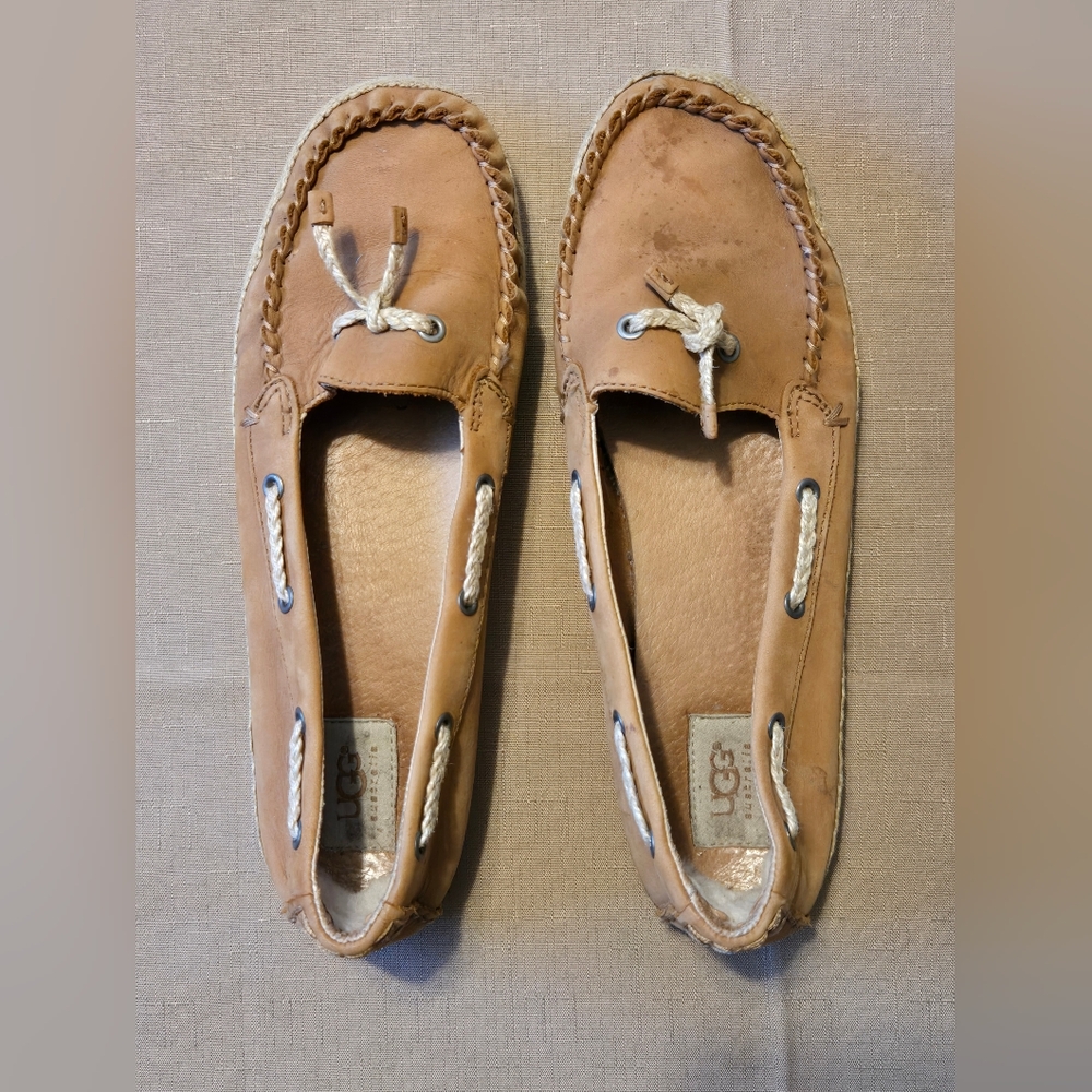 UGG Tan Leather Slip Ons Women's Size 10